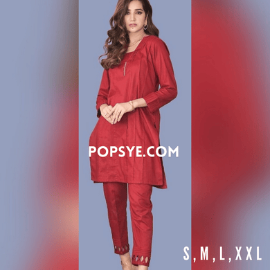 red dress suiit kurti trouser for